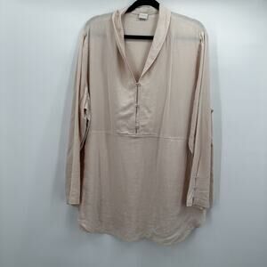 Poetry Tunic Top Womens 18 Peach Linen Long Sleeve Button Pullover Lagenlook‎